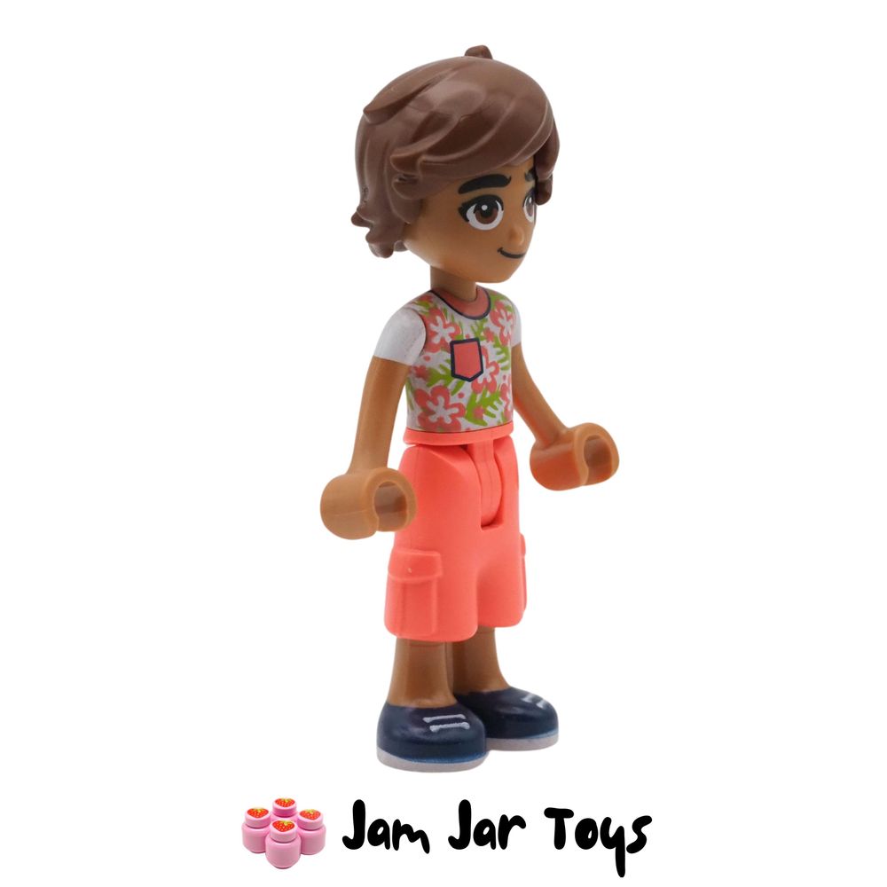 LEGO Friends Minifigure Leo - Flowered Shirt, Coral Cropped Trousers Side View