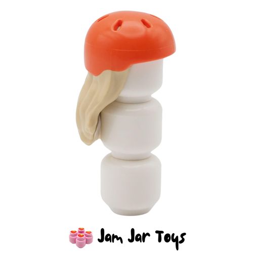 LEGO Reddish Orange Cycle Helmet, Long Tan Hair.