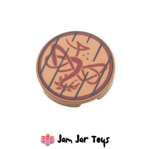 LEGO® Medium Nougat Round Tile, Dark Red Dragon, Wooden Planks, 2 x 2. PT198