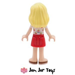 LEGO Friends Minifigure Matilde, Red Skirt, White Top with Cherries, Orange Shoes Rear View