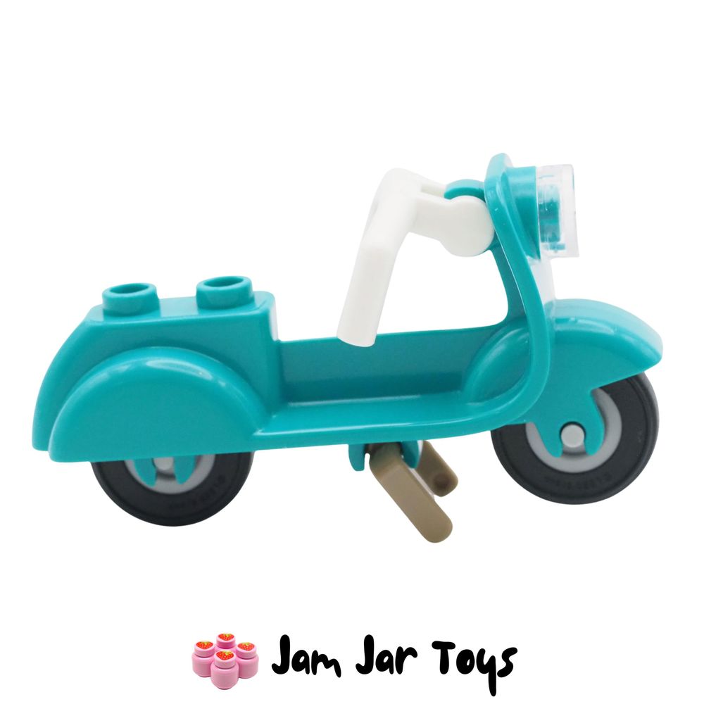 LEGO Bright Bluish Green Scooter, White Handlebars Side View