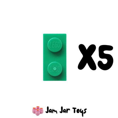 LEGO Five Green 1 x 2 Tiles.