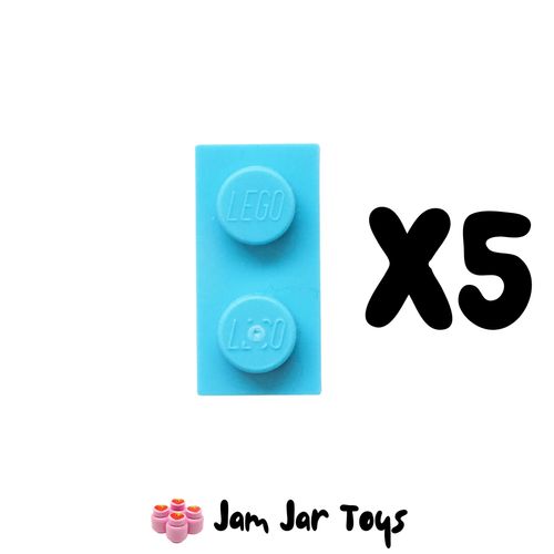 LEGO Five Medium Azure 1 x 2 Tiles. ST120