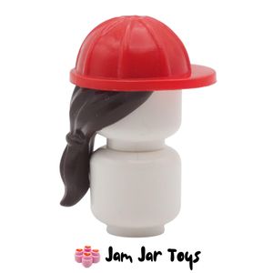 LEGO Red Construction Helmet / Hard Hat, Dark Brown Ponytail