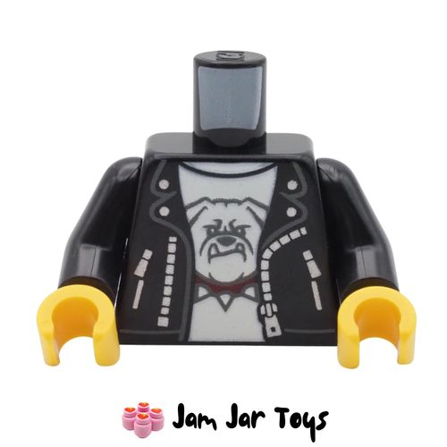 LEGO Black Leather Jacket Torso, White Shirt, Bulldog Print