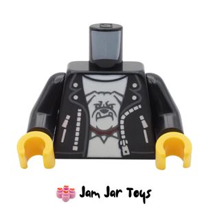 LEGO Black Leather Jacket Torso, White Shirt, Bulldog Print