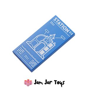 LEGO Blue STATION Blueprint Tile 2 x 4