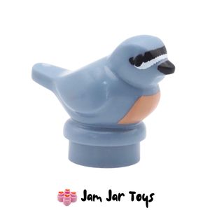 LEGO Sand Blue Small Bird, White/Black Face Bands, Coral Chest