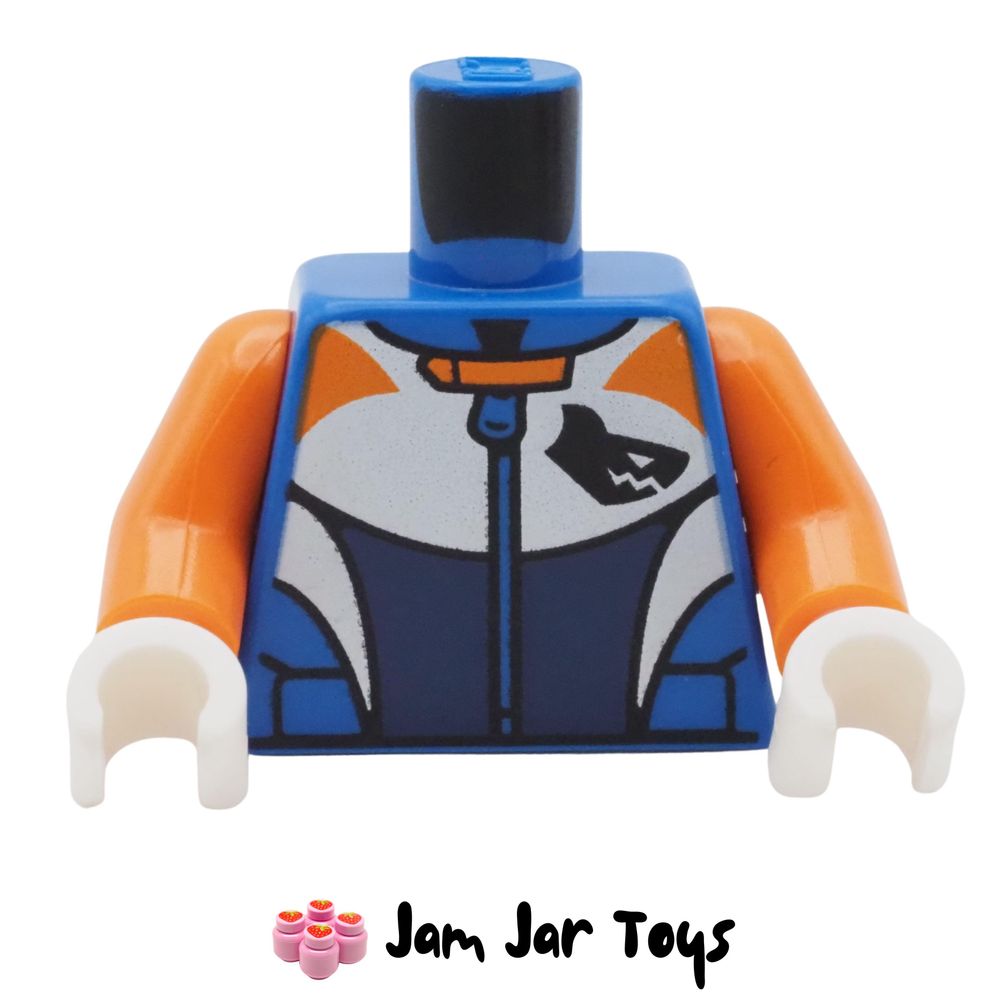LEGO Blue Torso, Wet Suit, White/Dark Blue/Orange Panels, Black Shark