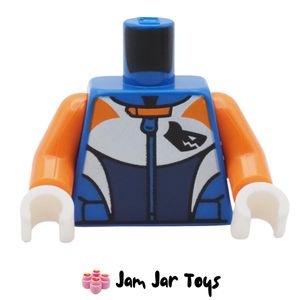 LEGO Blue Torso, Wet Suit, White/Dark Blue/Orange Panels, Black Shark