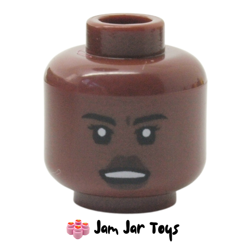 LEGO Reddish Brown Dual Sided Head, Black Eyebrows, Neutral / Angry.