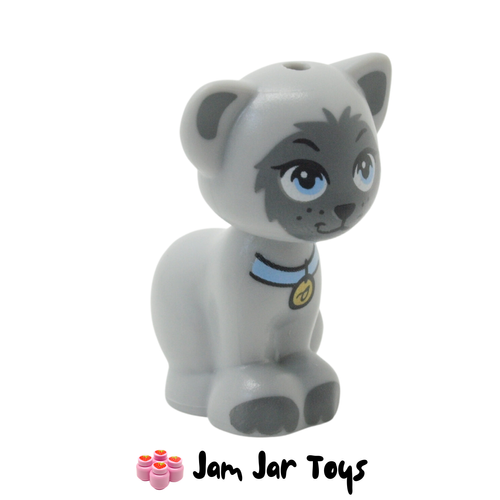 Light Bluish Grey, Cat, Sitting. Dark Bluish Grey Face, Collar.