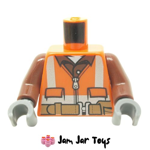 LEGO Torso Safety Vest, Reflective Stripes, Reddish Brown Shirt, Belt with Pouches.