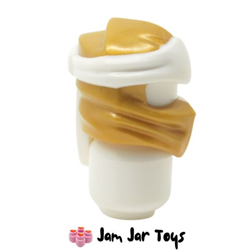 LEGO Pearl Gold Wrap, Long Back Knot, White Band.