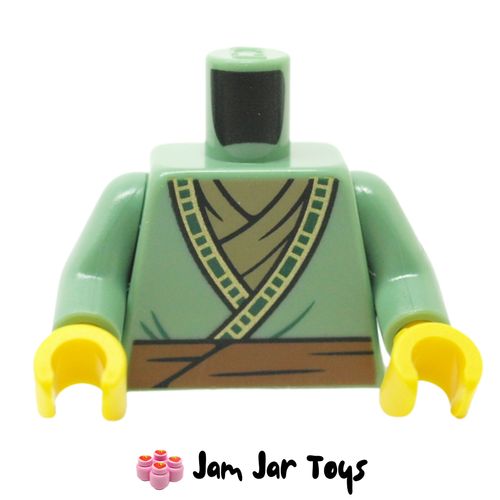 LEGO Sand Green Robe, Dark Tan Undershirt, Dark Orange Sash Belt