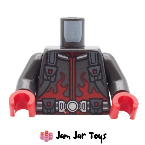 LEGO Pearl Titanium Jacket, Red Flames, Silver Harness