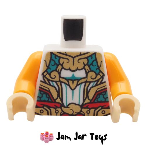 LEGO Monkey Kid Torso, Gold/Dark Turquoise Armour, Red Trim, Belt.
