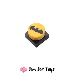 LEGO® Yellow Batman Logo Tile Round 1 x 1 on Black 1 x 1 Plate. PT213