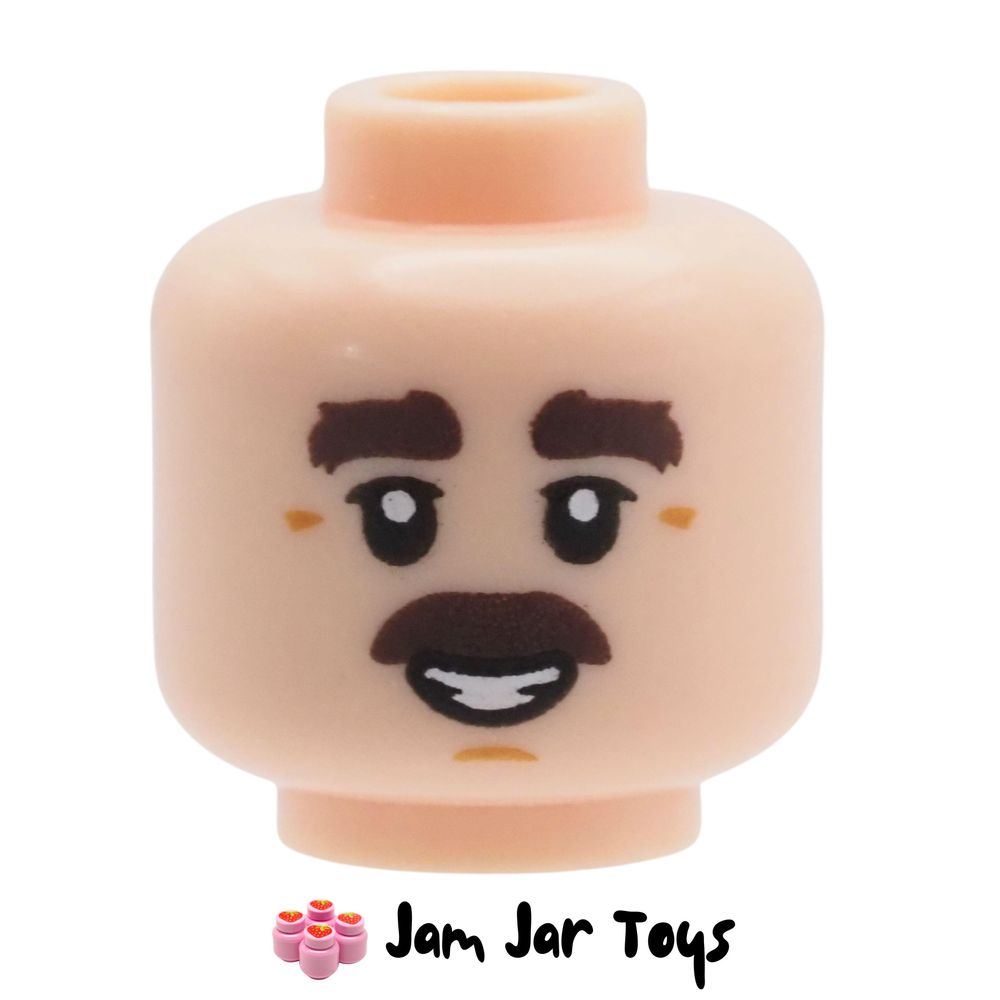 LEGO Racing Driver Head – Thick Brows & Moustache, Smiling