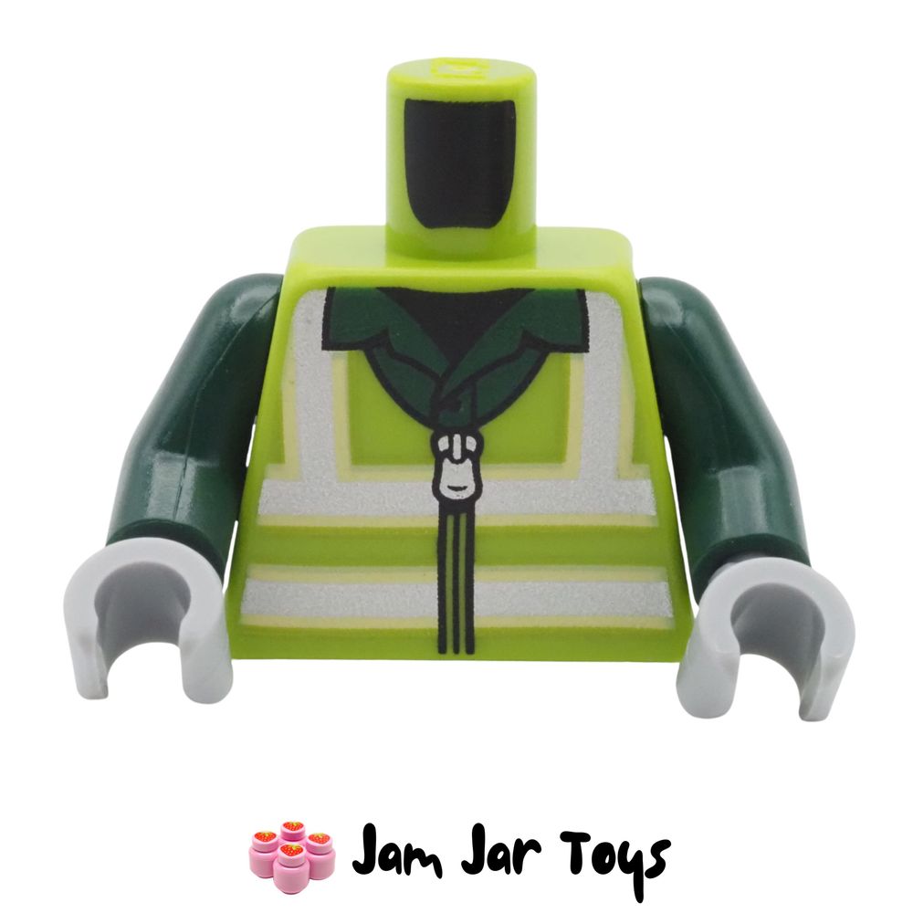 LEGO Recycling Torso Safety Stripes Zipper Dark Green Collar