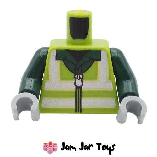LEGO Recycling Torso Safety Stripes Zipper Dark Green Collar