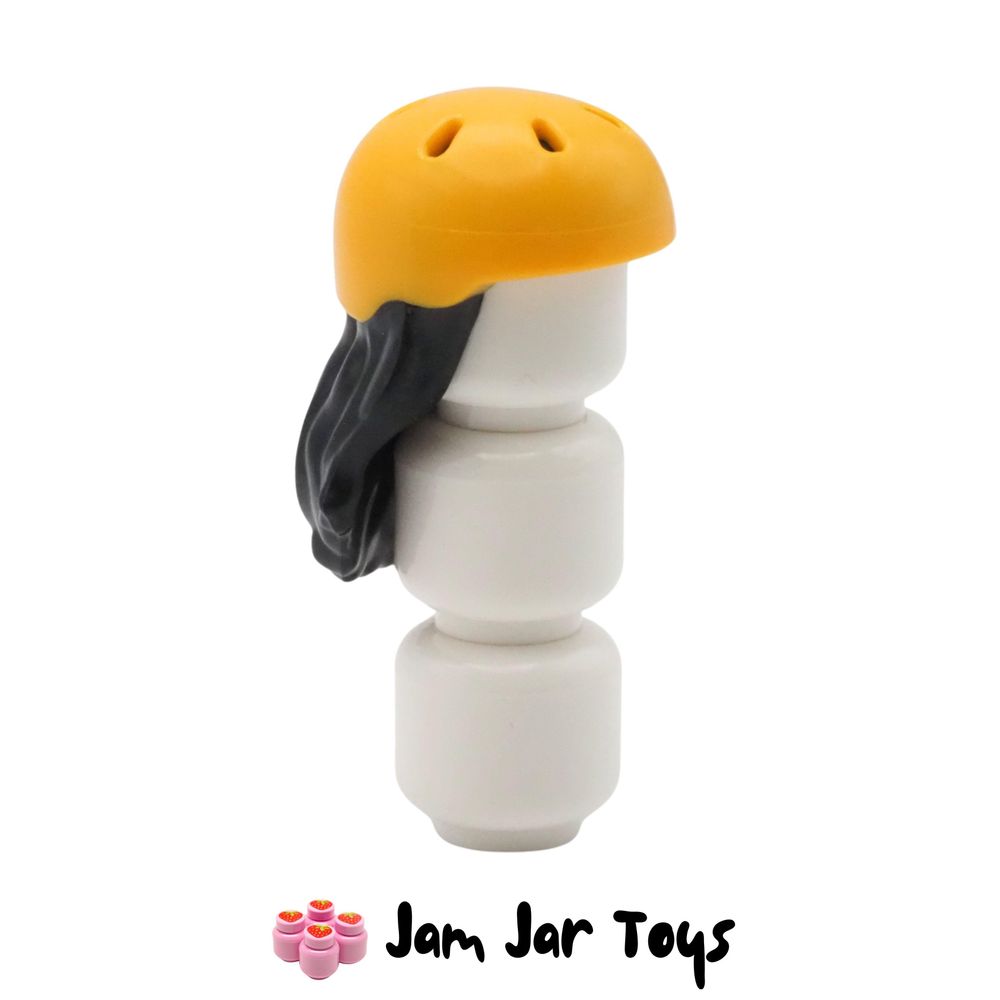 LEGO Bright Light Orange Helmet Long Black Hair