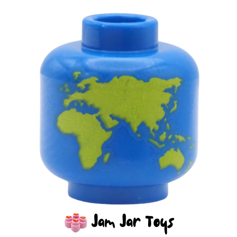 LEGO Blue Minifigure Head, Plain With Bright Green Globe