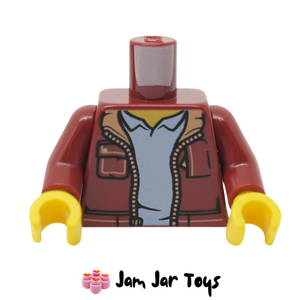 LEGO® Torso Dark Red Jacket With Zipper and Pocket with Blue Shirt T113