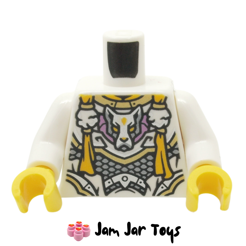 LEGO Erlang Torso, Light Bluish Grey Wolf, Yellow Decorations