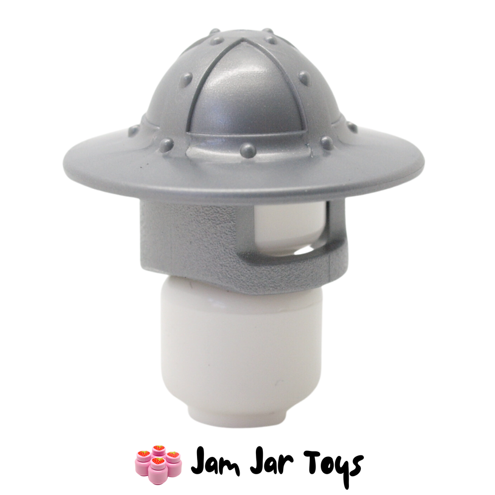 LEGO Flat Silver Knight Helmet with Chinstrap and Wide Brim