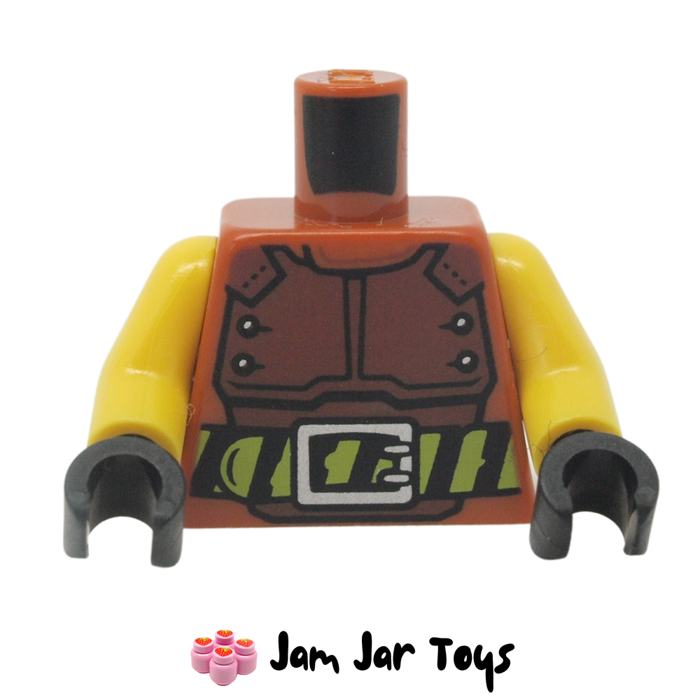 LEGO Dark Orange Vest, Reddish Brown Body Armour, Belt, Hazard Stripes