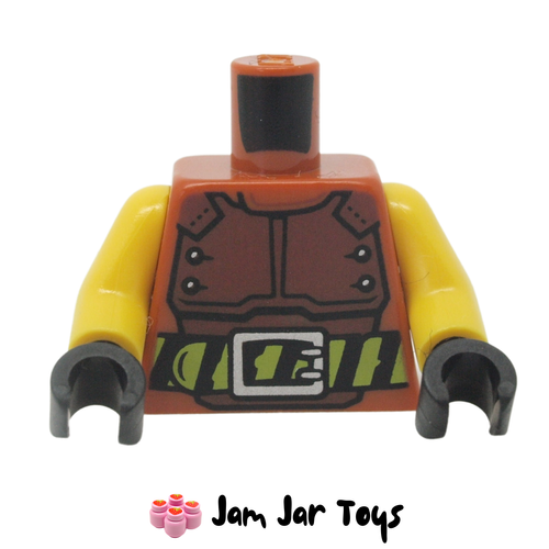 LEGO Dark Orange Vest, Reddish Brown Body Armour, Belt, Hazard Stripes