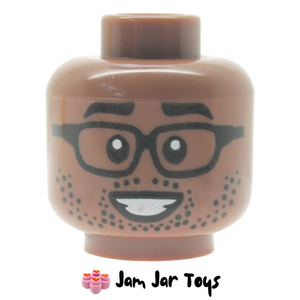 LEGO® Medium Brown Head, Black Glasses, Stubbled Beard, Big / Small Smile FH242