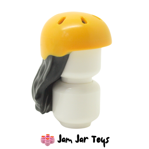 LEGO Bright Light Orange Azure Helmet, Long Black Hair.