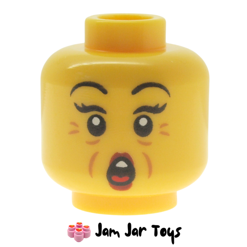 LEGO Head Dark Red Lips, Crows Feet, Wrinkles, Shocked Open Mouth.