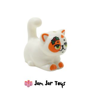 LEGO® Cat, Chubby, Orange Spots, Olive Green Eyes, Smile, Holly Leaves - Churro P128