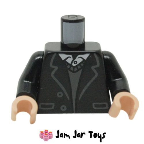 LEGO Black Jacket, Dark Bluish Grey Sweater, White Shirt.