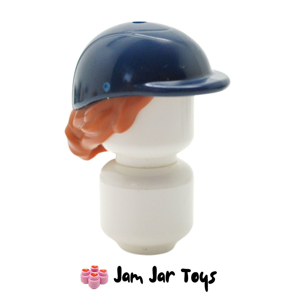 LEGO Short Dark Orange Hair, Dark Blue Riding Helmet.