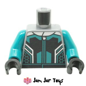 LEGO® Flat Silver Racing Suit, Dark Turquoise/Black/Silver Markings. TO146