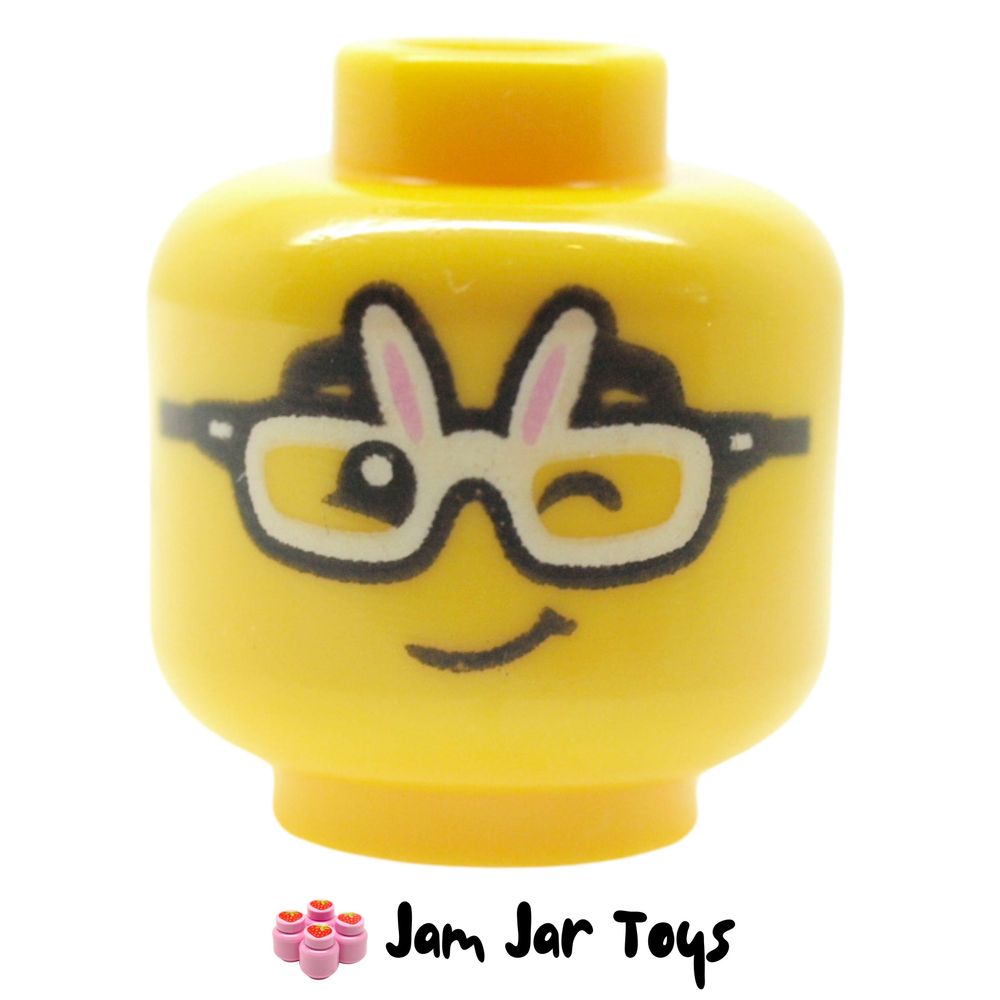LEGO Head With Bunny Glasses, Wink, Smile