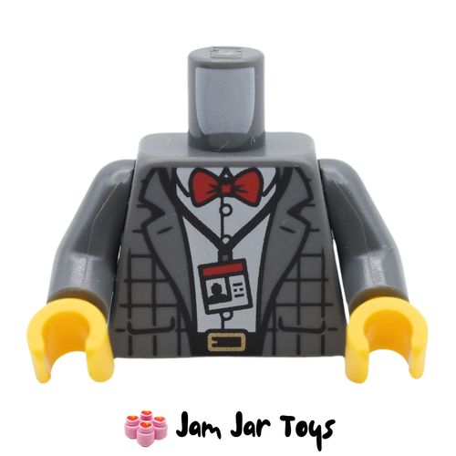 LEGO Bluish Grey Checkered Jacket, White Shirt, Bow Tie, ID Badge