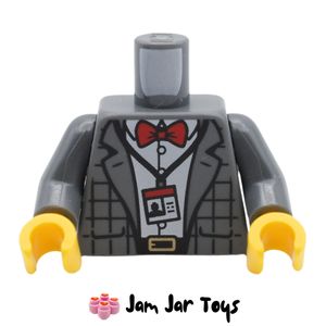 LEGO® Bluish Grey Checkered Jacket, White Shirt, Bow Tie, ID Badge. TO187