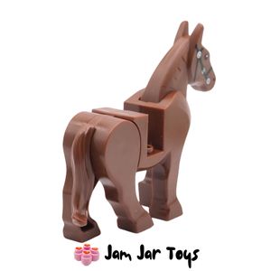 LEGO Minifigure Poseable Reddish Brown Horse, Black Bridle, White Blaze. Rear View