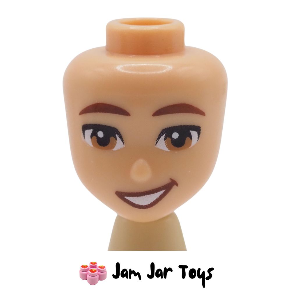 LEGO Petch Warm Tan Head, Reddish Brown Eyebrows, Lopsided Open Mouth Smile with Teeth