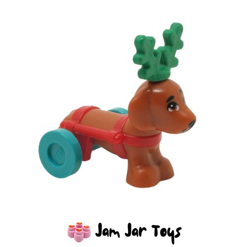 LEGO Pickle, Dark Orange Dachshund, Dog, Red Harness, Antlers