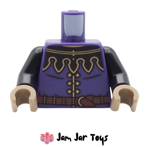 LEGO Dark Purple Coat, Black Mantle, Reddish Brown Belt, Gold Buttons.