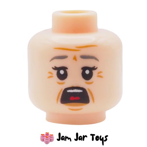 LEGO Aunt May Head, Wrinkles, Scared.