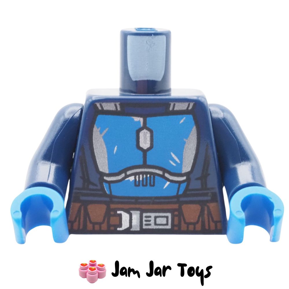 LEGO Blue Mandalorian Torso, Blue/Silver Beskar Armour, Brown Belt