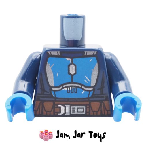 LEGO Blue Mandalorian Torso, Blue/Silver Beskar Armour, Brown Belt