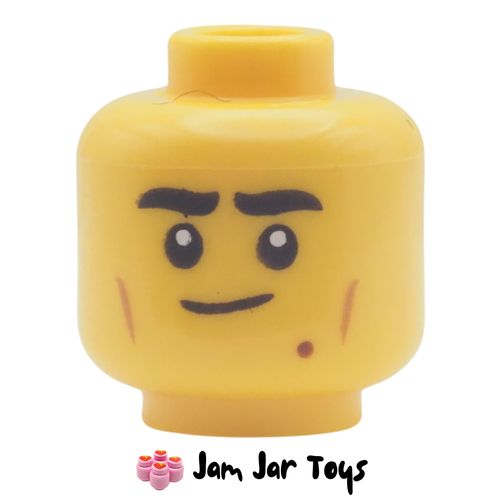 LEGO Yellow Head, Black Eyebrows, Dimple, Raised Eyebrow/ Smile
